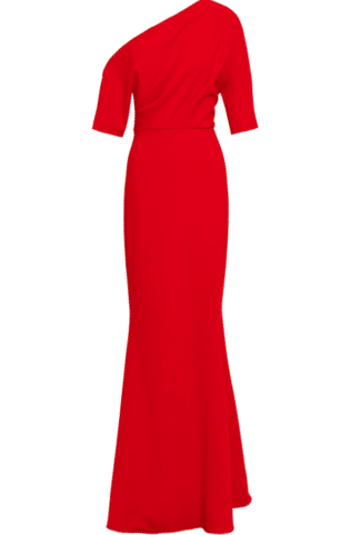 Badgley Mischka Off The Shoulder Draped Stretch Cady Gown