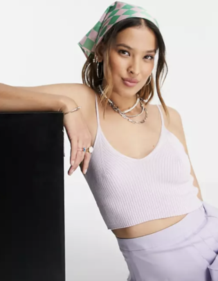 Bershka Knitted Crop Cami In Lilac