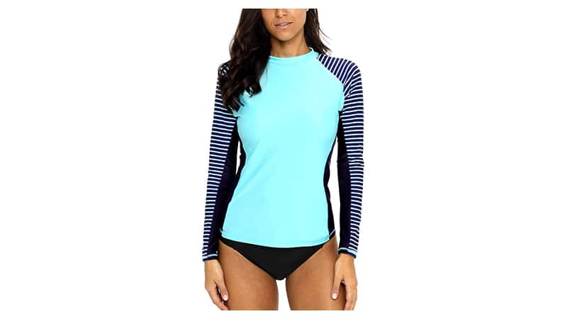 Jeatyuen Long Sleeve Rash Guard Swim Shirt for Slimming Women UPF 50 Compression Surfing Rashguard Tops
