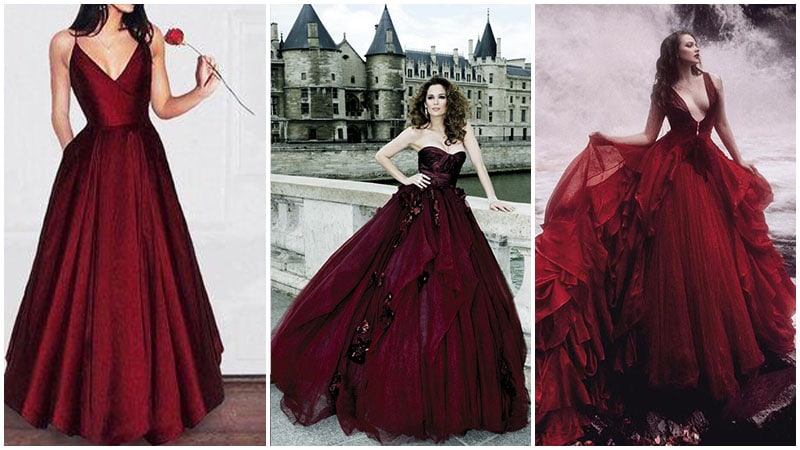 Red Gothic Beading Off-the-Shoulder Ball Gown Wedding Dress -  DarkinCloset.com