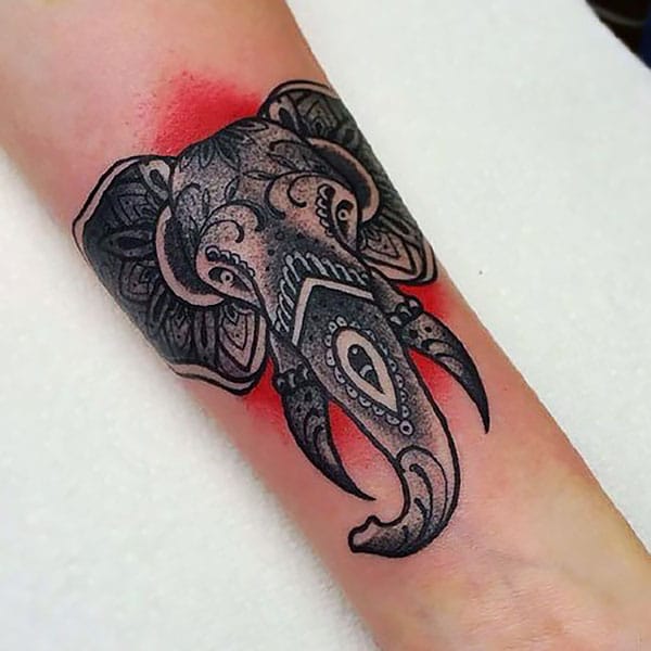 Traditional elephant head tattoo Royalty Free Vector Image