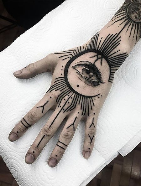 Realistic Hand Eye Tattoo by Yomico Art