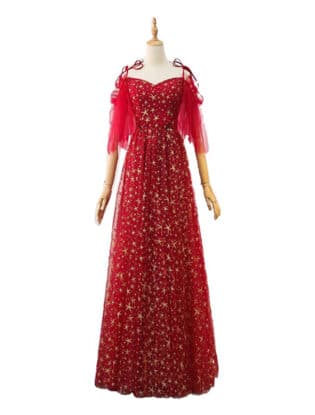 Gucidesigns Best Wishes 2020golden Starfish Prom Dress Red Burgundy Loose Sleeve Wedding Ceremony Dress Bridesmaid Dress Fancy Formal Dress