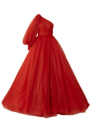 Monique Lhuillier Embellished One Sleeve Tulle Gown