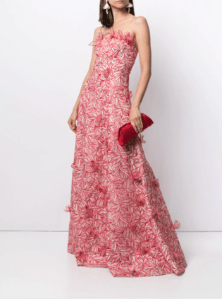 Marchesa Notte Strapless Embroidered Organza Gown