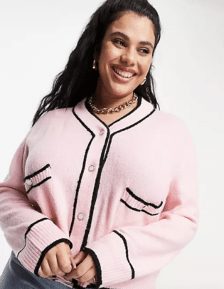 Neon Rose Oversized Cardigan With Ornate Buttons In Pastel Knit