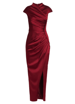 Rasario Button Trimmed Ruched Satin Midi Dress