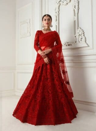 Red Embroidered Designer Net Lehenga Choli Dupatta For Women & Girlish Indian Bridesmaid South Asian Bridal Wedding Dresses Outfits Skirts