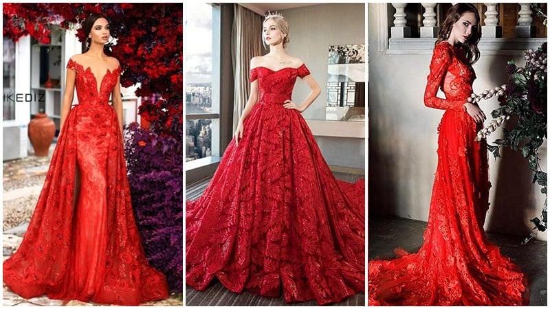 Red Lace Wedding Dress 