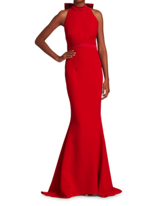 Safiyaa Shenice Halter Bow Crepe Mermaid Gown