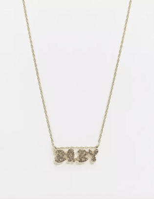 Topshop Slogan Necklace In Gold With Pave 'baby' Slogan
