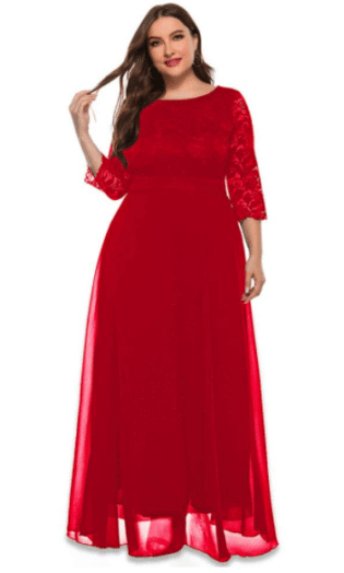 Women's Scoop Neckline Stretch Lace Maxi Dress Xl 5xl Plus Size Evening Wedding Cocktail Party Dress