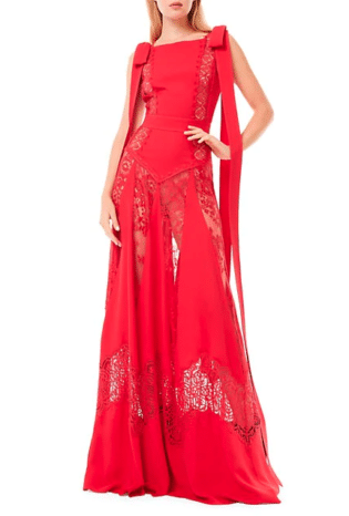 Zuhair Murad Sleeveless Cady Lace Inset Bow Gown