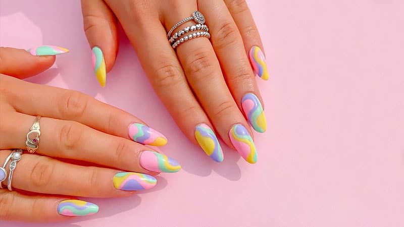 My funky nails 🧿🧡🌈 : r/NailArt