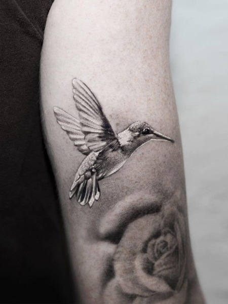 rose and revaped hummingbird by Michael Arneson TattooNOW