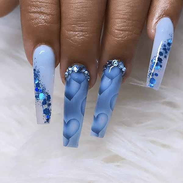 rynn&rae Z651 Coffin Medium Long Press on Nails Tips Full Cover Fake French  Blue Black Pink Rainbow White Rhinestones Summer Uñas Postizas 24 ct/pk -  Walmart.com