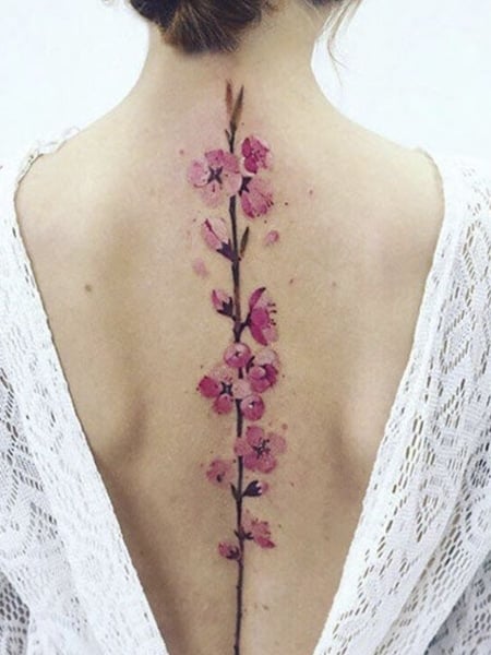 Cherry Blossom Spine Tattoo