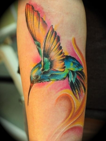 rose and revaped hummingbird by Michael Arneson TattooNOW