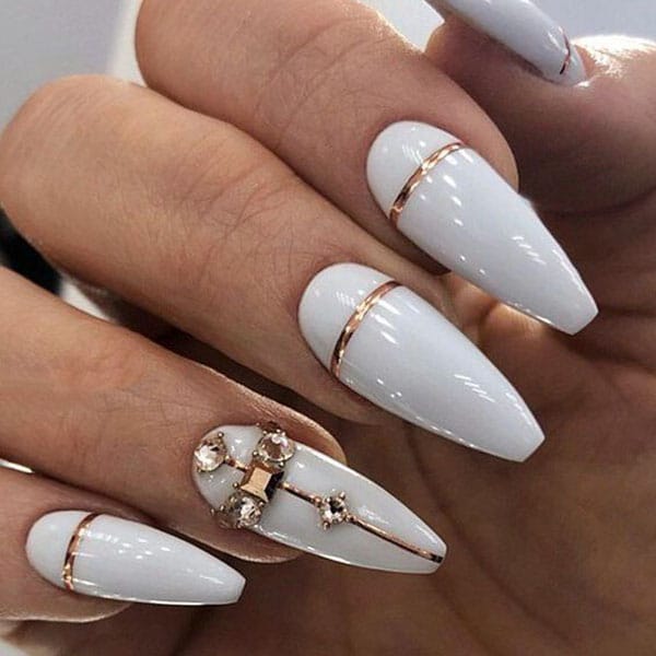 Diamond Nails With Gold Detail