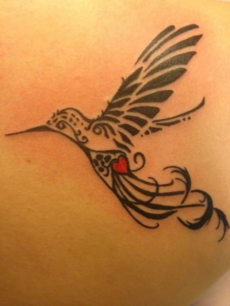 Heart And Hummingbird Tattoo