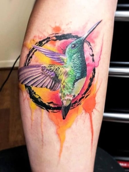 Hummingbird And Circle Tattoo