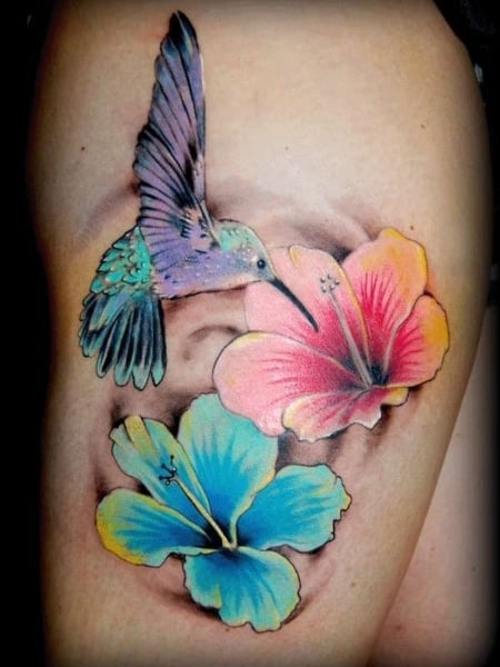 Hummingbird And Hibiscus Tattoo