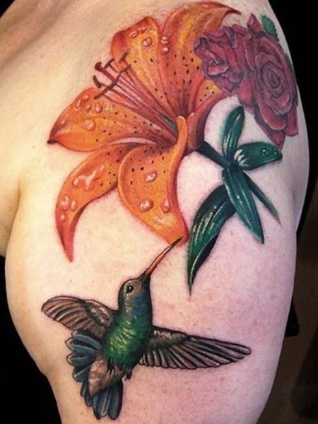 Hummingbird And Lily Tattoo