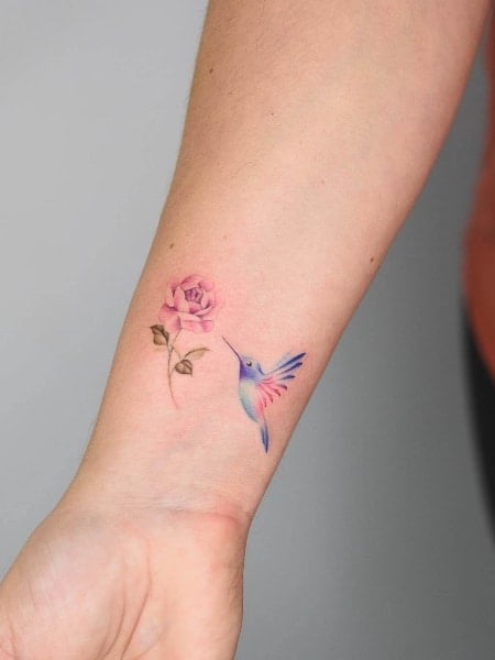Hummingbird And Rose Flower Tattoo