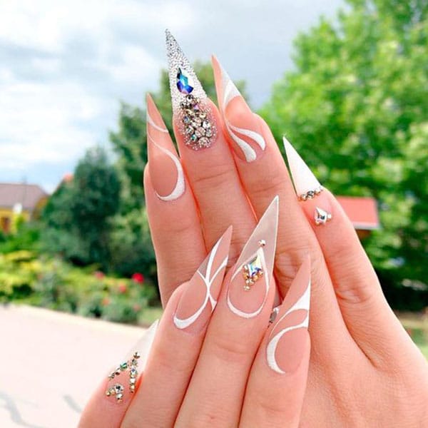 Mountain Peak Nails With Rhinestones Diamond Nails