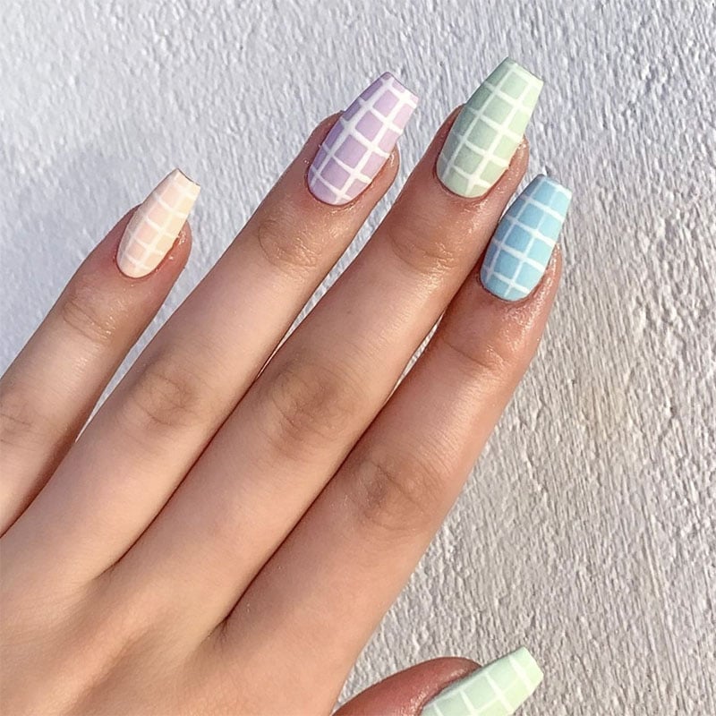 Pastel Checks Acrylic Nail Ideas Shegotnailed