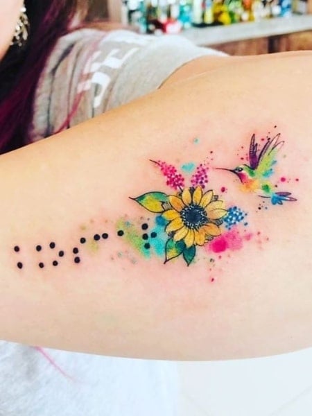 Sunflower And Hummingbird Tattoo