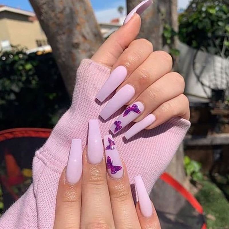 Purple Butterfly Nails 