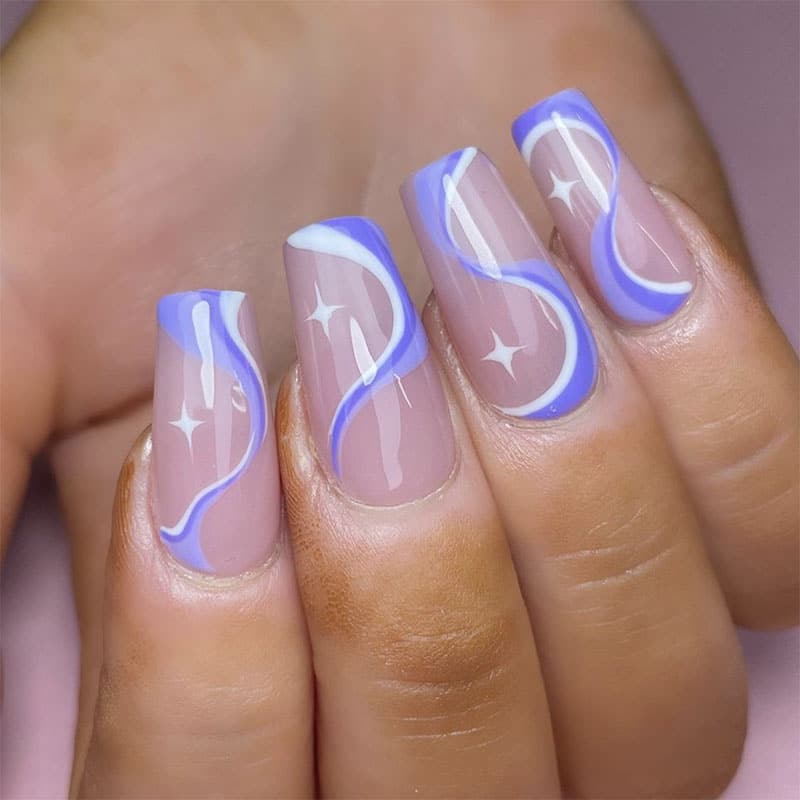 Purple & Blue NAILS! - Elegant Wide Wavy French Manicure Nail Art - YouTube