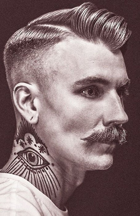 Handlebar Mustache With High Fade And Hard Part