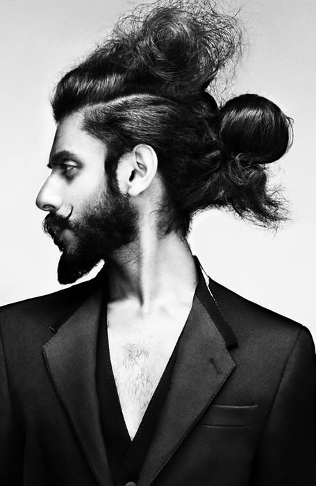 Handlebar Mustache With Man Bun