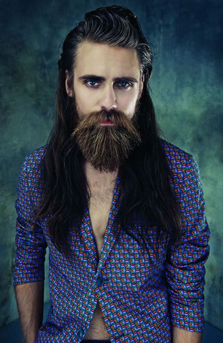 Handlebar Mustache With Quiff And Long Hair