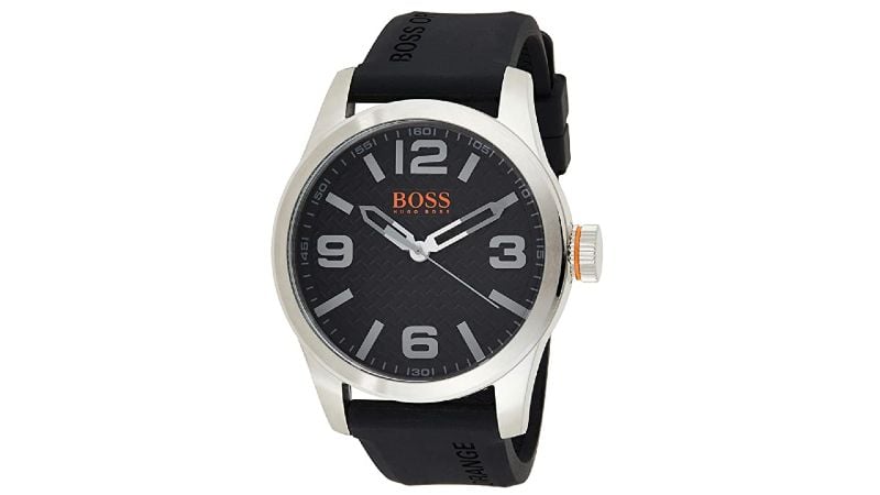 Boss Orange Men's Stainless Steel Quartz Watch With Leather Calfskin Strap, Black,