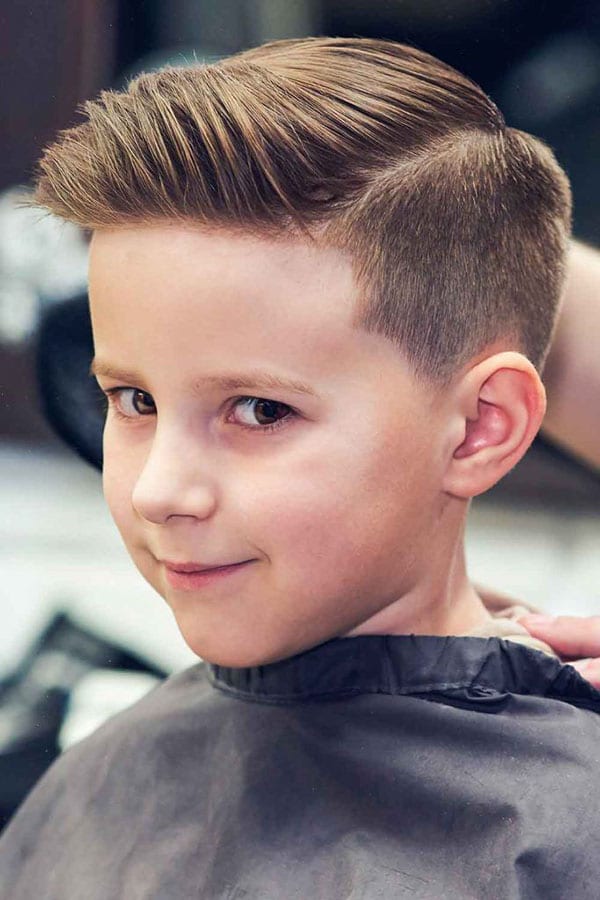 Boy Haircut Side Part With Quiff And Taper Fade