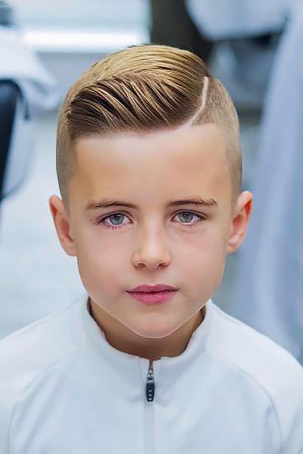 Boy Haircut Hard Part With Quiff And Skin Fade