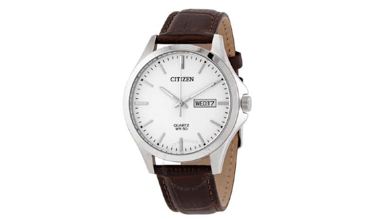 Citizen Quartz White Dial Brown Leather Men's Watch