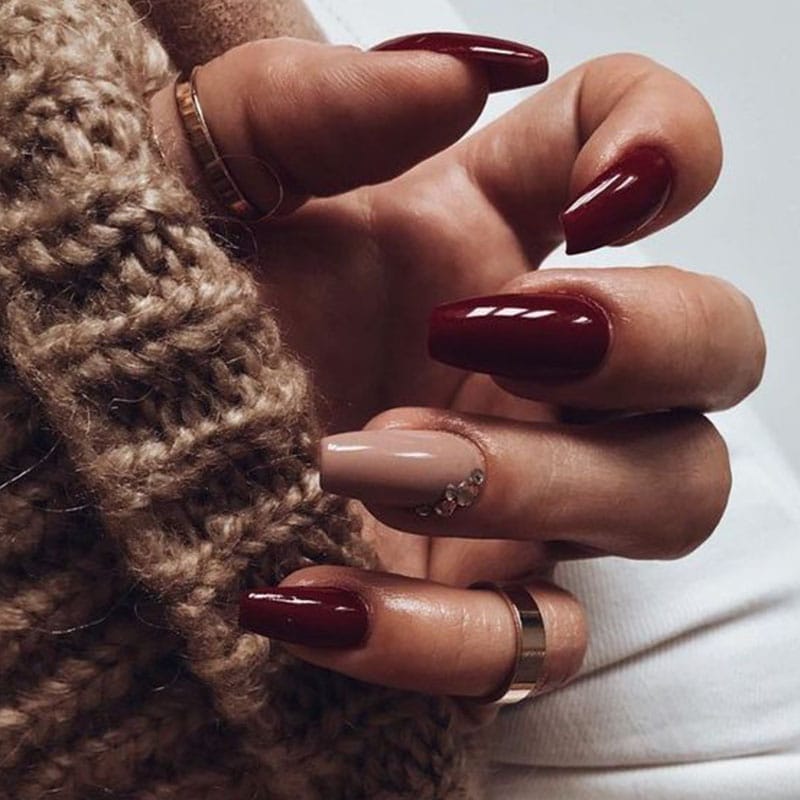 Coffin Burgundy Nails