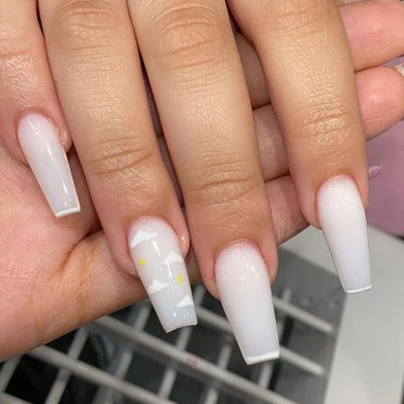 Coffin Milky White Nails