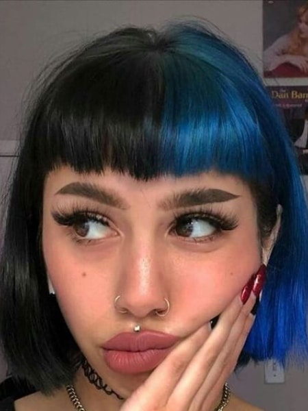 half blue and half black hair