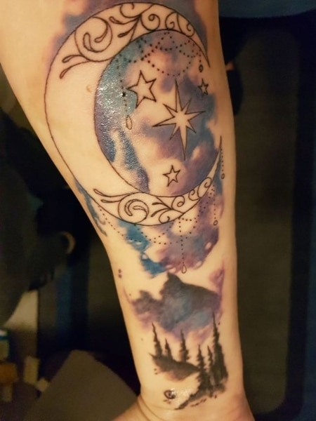 Moon And Stars Sleeve Tattoo