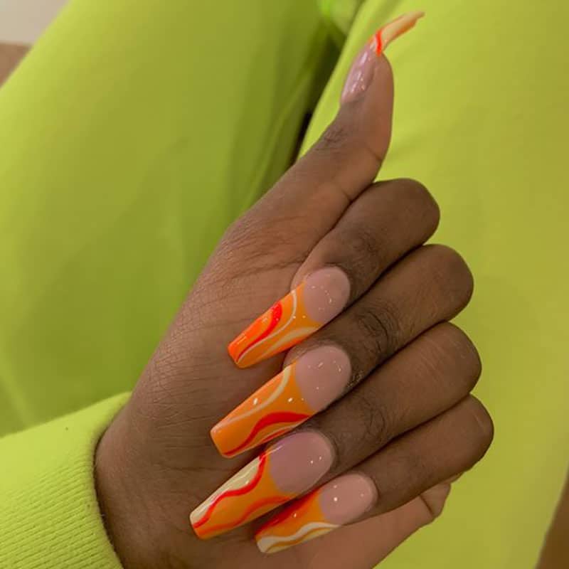 Orange Coffin Nails