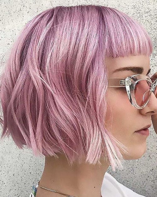 short haircuts for women Pink Bob With Bangs