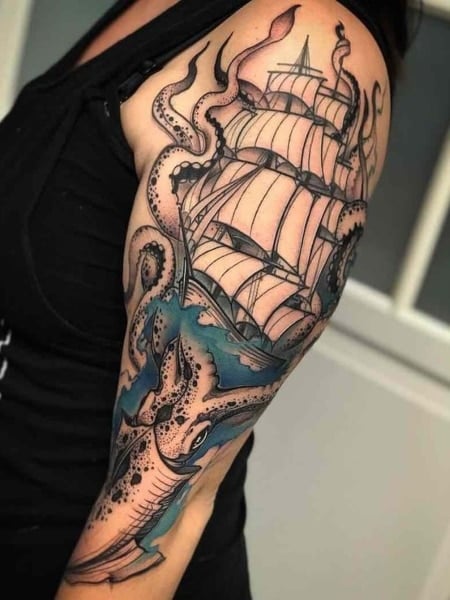 Ship Half Sleeve Tattoo