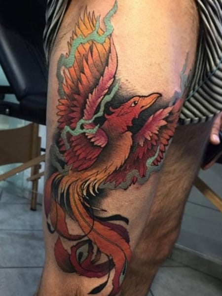 Thigh Phoenix Tattoo