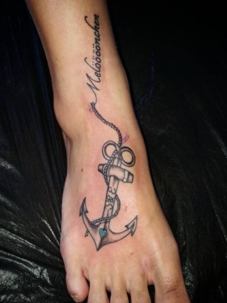 Anchor Foot Tattoo For Women