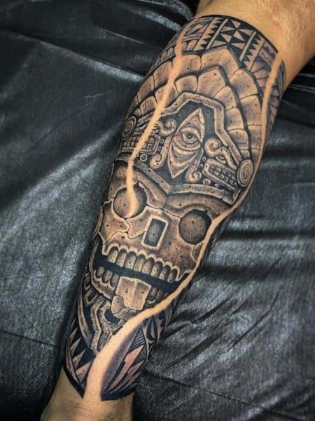 Aztec Leg Tattoo For Men